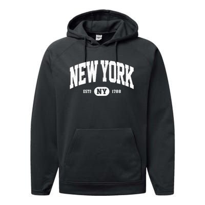 Distressed Vintage Established New York Ny Souvenir Performance Fleece Hoodie