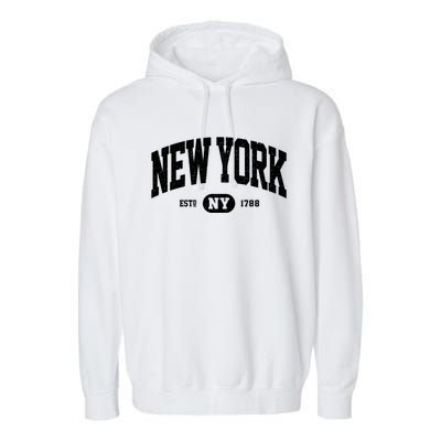 Distressed Vintage Established New York Ny Souvenir Garment-Dyed Fleece Hoodie