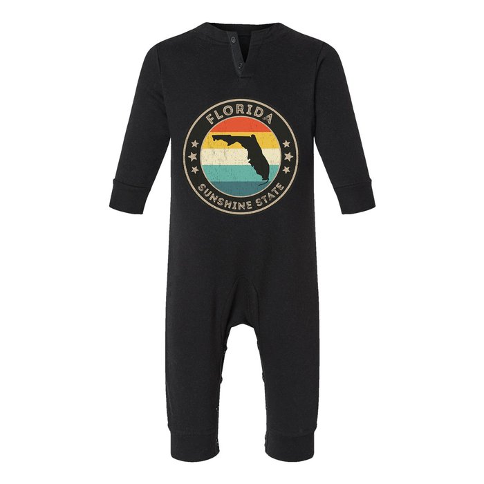 Distressed Vintage Florida Retro Sunshine State Infant Fleece One Piece