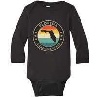 Distressed Vintage Florida Retro Sunshine State Baby Long Sleeve Bodysuit