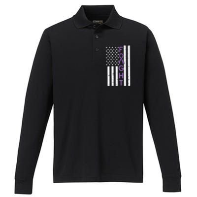 Domestic Violence Fight America Flag Awareness Gift Performance Long Sleeve Polo