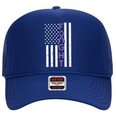 Domestic Violence Fight America Flag Awareness Gift High Crown Mesh Back Trucker Hat