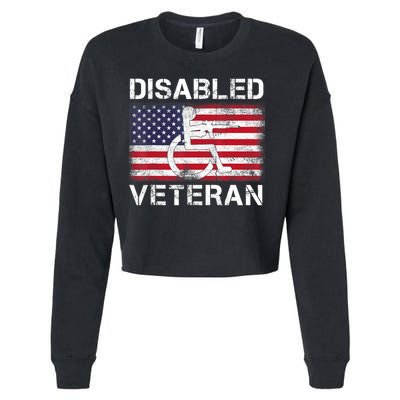 Disabled Veteran For Dad Grandpa Veteran American Flag Cropped Pullover Crew