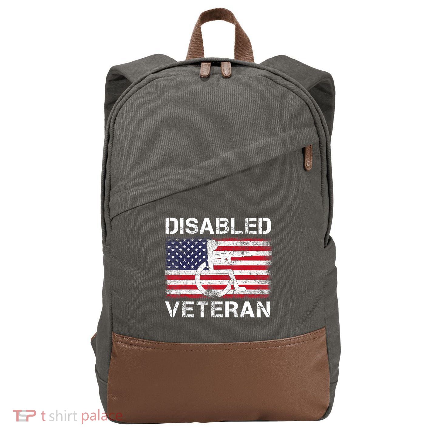 Disabled Veteran For Dad Grandpa Veteran American Flag Cotton Canvas Backpack