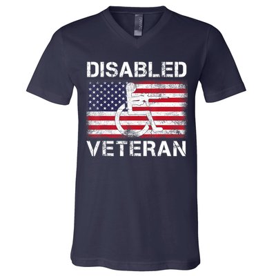 Disabled Veteran For Dad Grandpa Veteran American Flag V-Neck T-Shirt