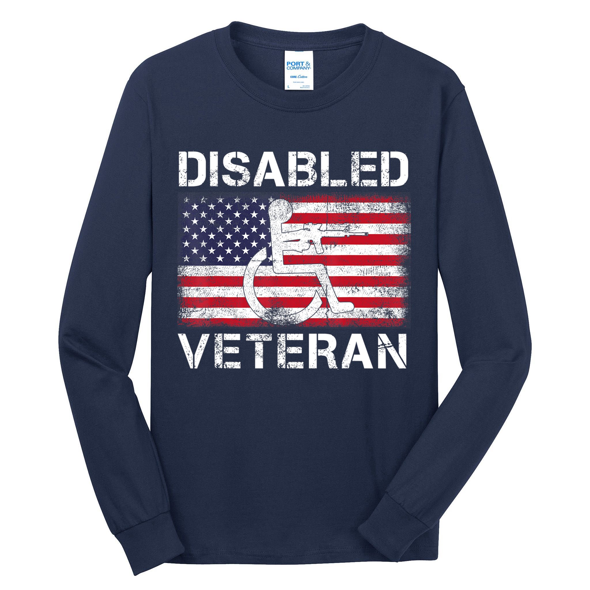 Disabled Veteran For Dad Grandpa Veteran American Flag Tall Long Sleeve T-Shirt