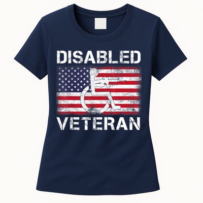 Disabled Veteran For Dad Grandpa Veteran American Flag Womens T-Shirt