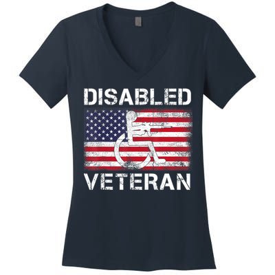 Disabled Veteran For Dad Grandpa Veteran American Flag Women's V-Neck T-Shirt