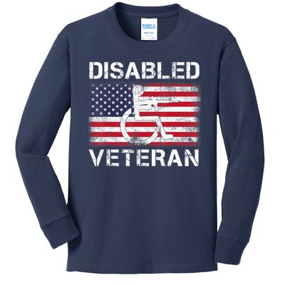 Disabled Veteran For Dad Grandpa Veteran American Flag Kids Long Sleeve Shirt