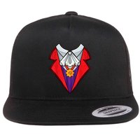 Dracula Vampire Funny Halloween Costume Cosplay Tuxedo Retro Flat Bill Trucker Hat