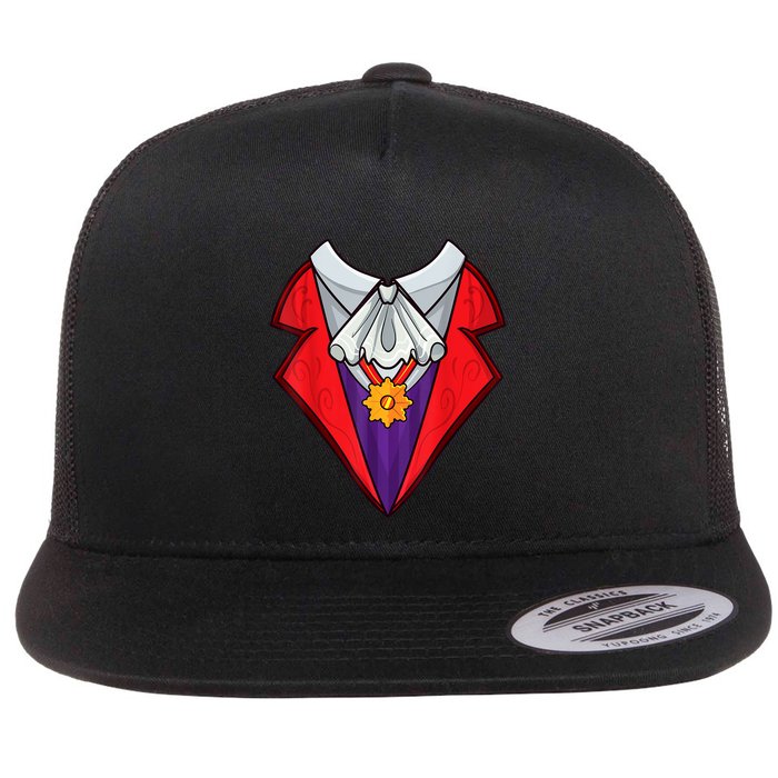Dracula Vampire Funny Halloween Costume Cosplay Tuxedo Retro Flat Bill Trucker Hat