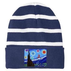 Dungeons Van Gogh Starry Night D20 Dragons Striped Beanie with Solid Band