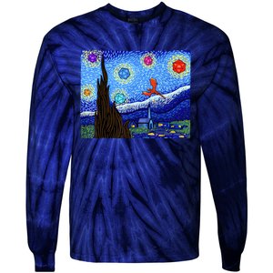 Dungeons Van Gogh Starry Night D20 Dragons Tie-Dye Long Sleeve Shirt