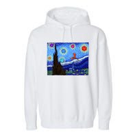 Dungeons Van Gogh Starry Night D20 Dragons Garment-Dyed Fleece Hoodie