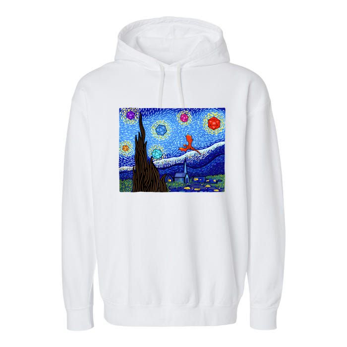 Dungeons Van Gogh Starry Night D20 Dragons Garment-Dyed Fleece Hoodie