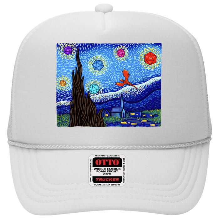 Dungeons Van Gogh Starry Night D20 Dragons High Crown Mesh Back Trucker Hat