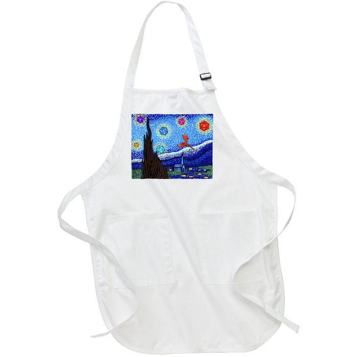 Dungeons Van Gogh Starry Night D20 Dragons Full-Length Apron With Pockets