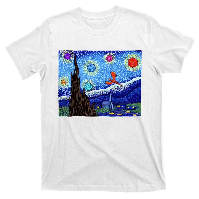 Dungeons Van Gogh Starry Night D20 Dragons T-Shirt