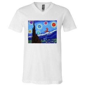 Dungeons Van Gogh Starry Night D20 Dragons V-Neck T-Shirt