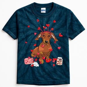 Dog Valentine Gift Cute Dachshund Valentine's Day Kids Tie-Dye T-Shirt