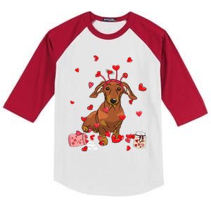 Dog Valentine Gift Cute Dachshund Valentine's Day Kids Colorblock Raglan Jersey