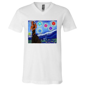 Dungeons Van Gogh Starry Night D20 Dragons V-Neck T-Shirt