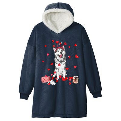 Dog Valentine Gift Cute Siberian Husky Valentine's Day Hooded Wearable Blanket