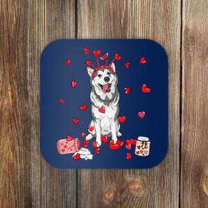 Dog Valentine Gift Cute Siberian Husky Valentine's Day Coaster