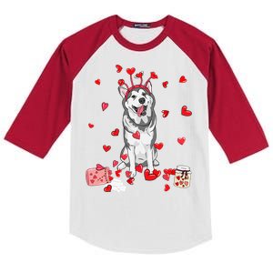 Dog Valentine Gift Cute Siberian Husky Valentine's Day Kids Colorblock Raglan Jersey