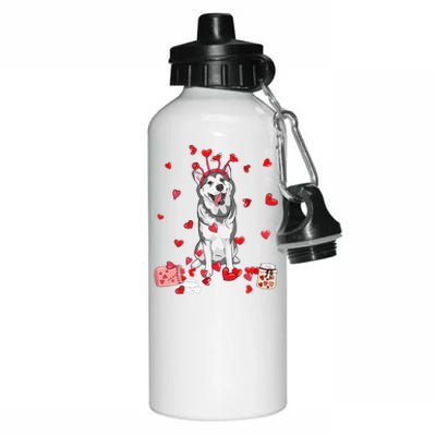 Dog Valentine Gift Cute Siberian Husky Valentine's Day Aluminum Water Bottle