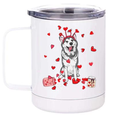 Dog Valentine Gift Cute Siberian Husky Valentine's Day 12 oz Stainless Steel Tumbler Cup