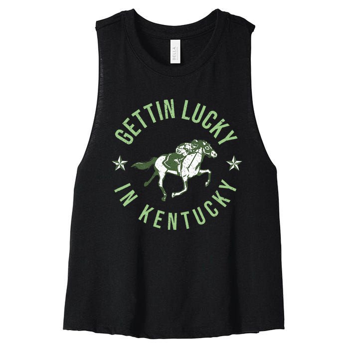 Derby Vintage Getting Lucky In Kentucky Horse Racing Women's Racerback Cropped Tank