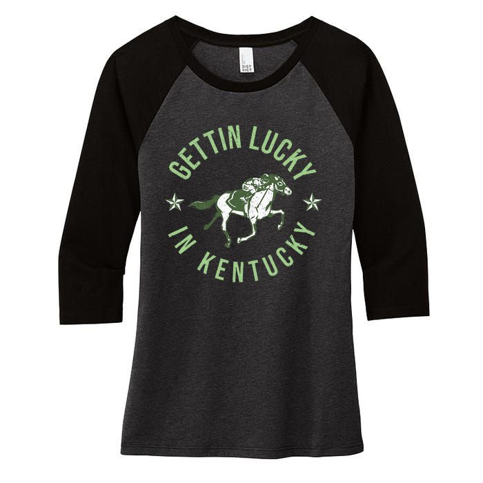 Derby Vintage Getting Lucky In Kentucky Horse Racing Women's Tri-Blend 3/4-Sleeve Raglan Shirt