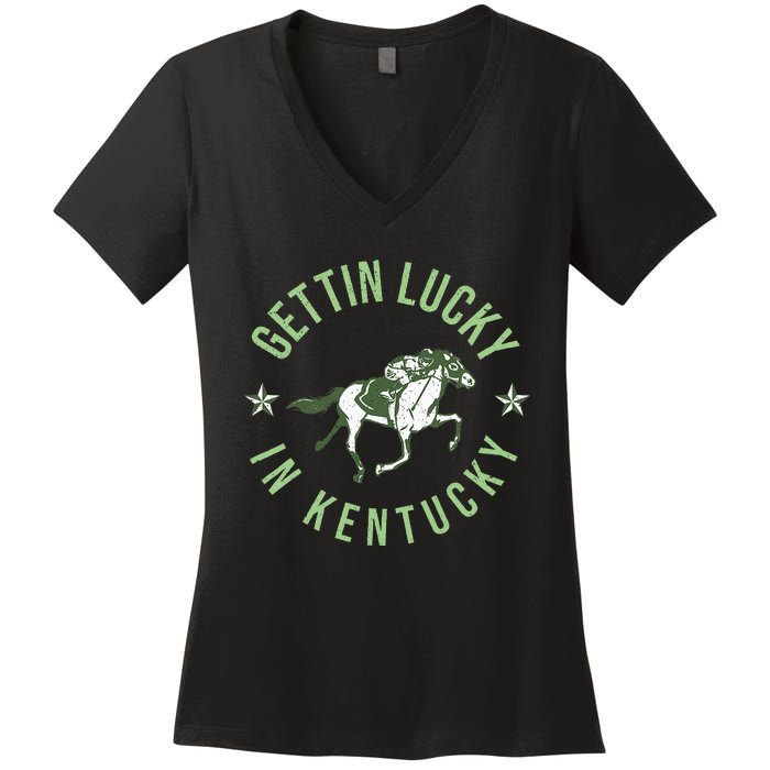 Derby Vintage Getting Lucky In Kentucky Horse Racing Women's V-Neck T-Shirt