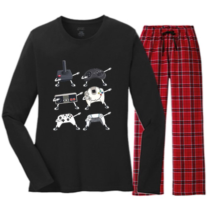 Dabbing Video Game Controllers Funny Boys Gamer Dab Women's Long Sleeve Flannel Pajama Set 