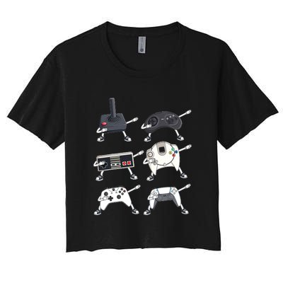 Dabbing Video Game Controllers Funny Boys Gamer Dab Women's Crop Top Tee