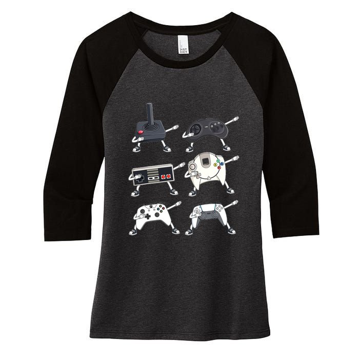 Dabbing Video Game Controllers Funny Boys Gamer Dab Women's Tri-Blend 3/4-Sleeve Raglan Shirt