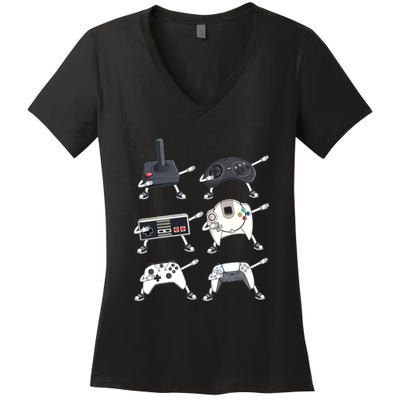 Dabbing Video Game Controllers Funny Boys Gamer Dab Women's V-Neck T-Shirt