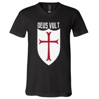 Deus Vult God Wills It Crusader Meme V-Neck T-Shirt