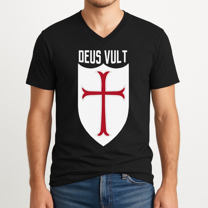 Deus Vult God Wills It Crusader Meme V-Neck T-Shirt