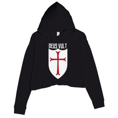 Deus Vult God Wills It Crusader Meme Crop Fleece Hoodie