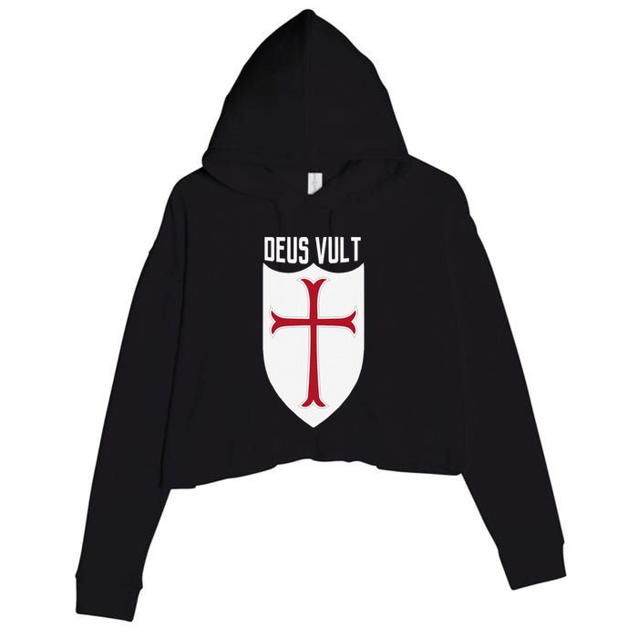 Deus Vult God Wills It Crusader Meme Crop Fleece Hoodie