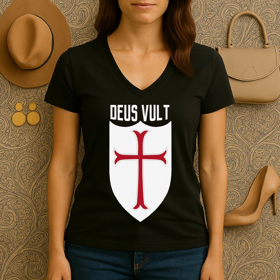 Deus Vult God Wills It Crusader Meme Women's V-Neck T-Shirt