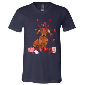 Dog Valentine Gift Cute Dachshund Valentines Day V-Neck T-Shirt