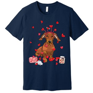 Dog Valentine Gift Cute Dachshund Valentines Day Premium T-Shirt