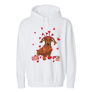 Dog Valentine Gift Cute Dachshund Valentines Day Garment-Dyed Fleece Hoodie