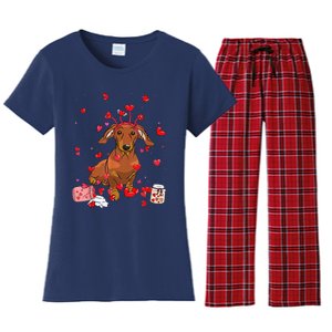 Dog Valentine Gifts Cute Dachshund Valentines Day Women's Flannel Pajama Set