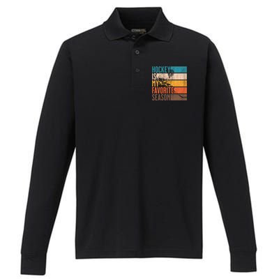 Distressed Vintage Hockey Is My Favorite Season Gift Performance Long Sleeve Polo