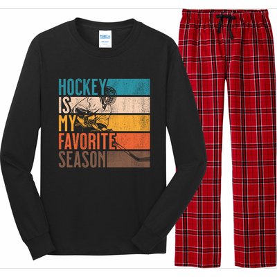 Distressed Vintage Hockey Is My Favorite Season Gift Long Sleeve Pajama Set