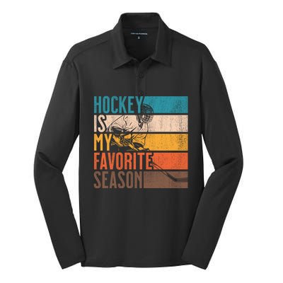 Distressed Vintage Hockey Is My Favorite Season Gift Silk Touch Performance Long Sleeve Polo